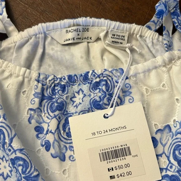 Janie and Jack Girl Blue & White Medallion Top New with Tags Size 18 - 24 months - Picture 7 of 9